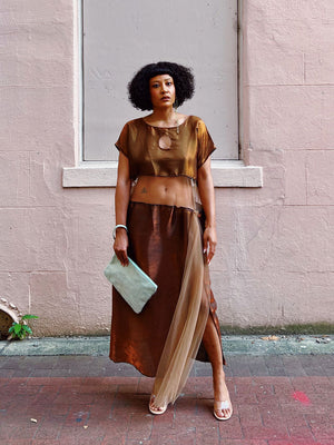 Liquid Bronze and Tulle Caftan