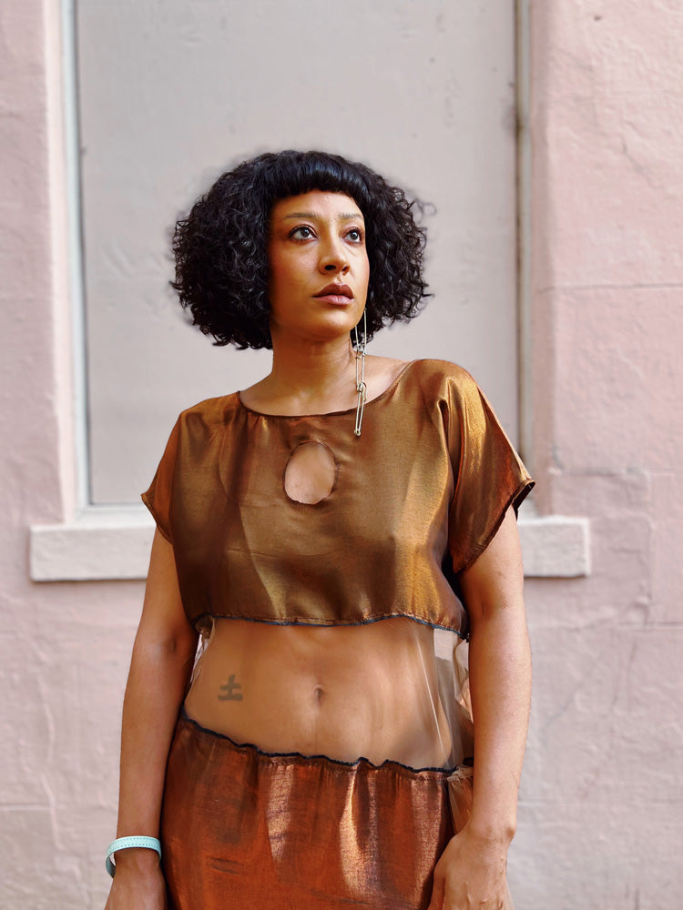 Liquid Bronze and Tulle Caftan