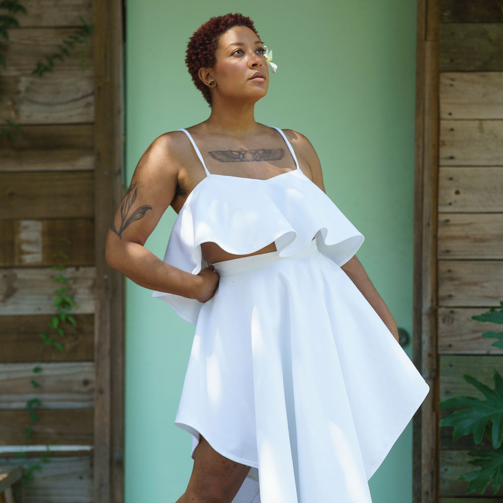 White Denim Circle Skirt and Top Set