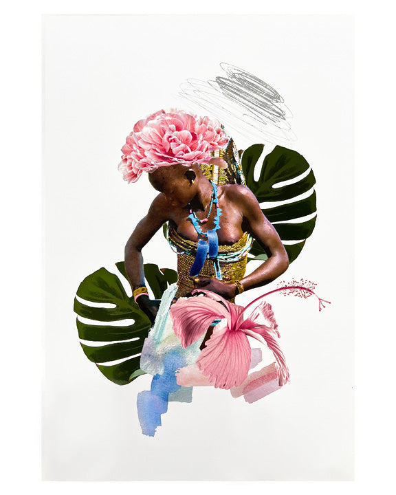 
            
                Load image into Gallery viewer, Dinka Woman with Hibiscus - Gold Foil Print
            
        