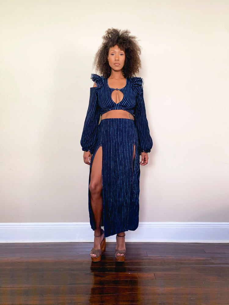 indigo skirt set, hand-dyed