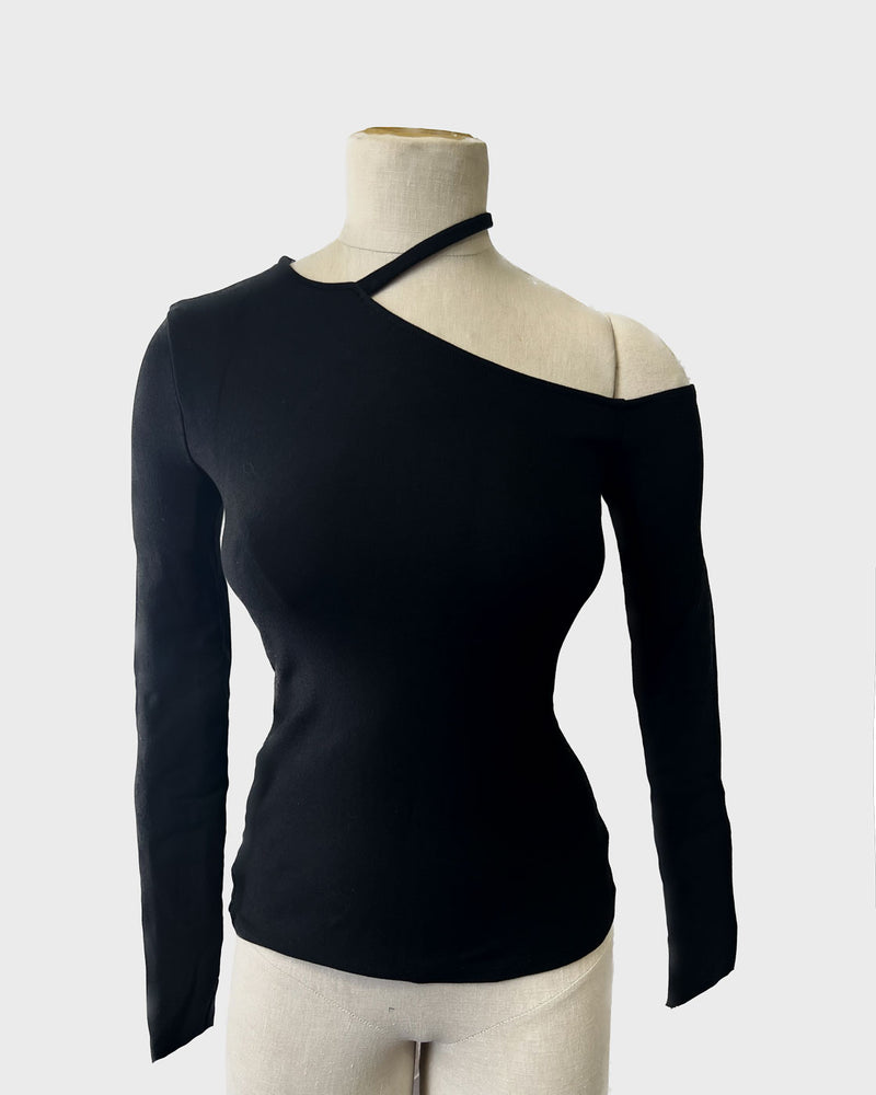 
            
                Load image into Gallery viewer, Icy Shoulder Black Knit Top
            
        